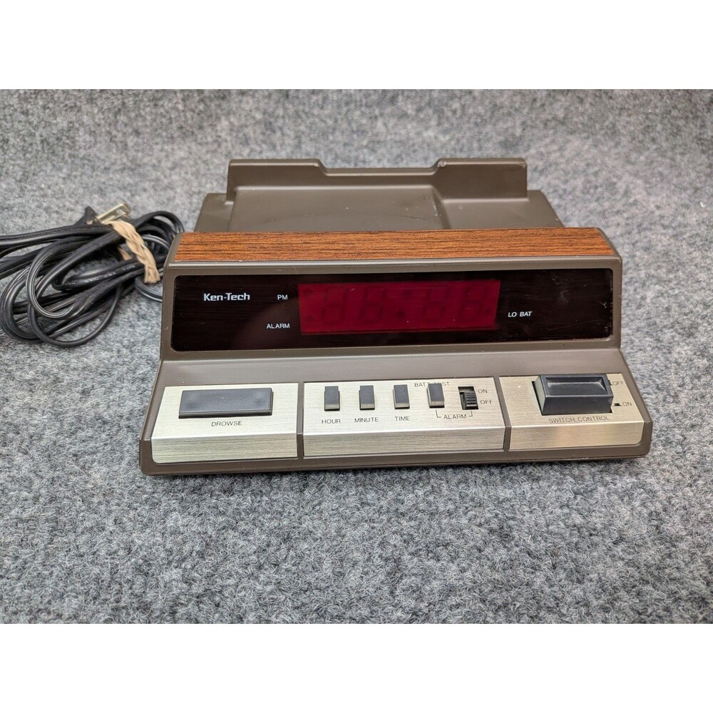 Vintage Ken-Tech TP-2800 Digital Alarm Clock Appliance Timer Woodgrain Tested...
